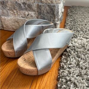 Rampage Quizzer Silver Criss Cross Strap Wedges SZ 6